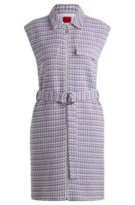boucl dress with zip front- patterned women's day dresses