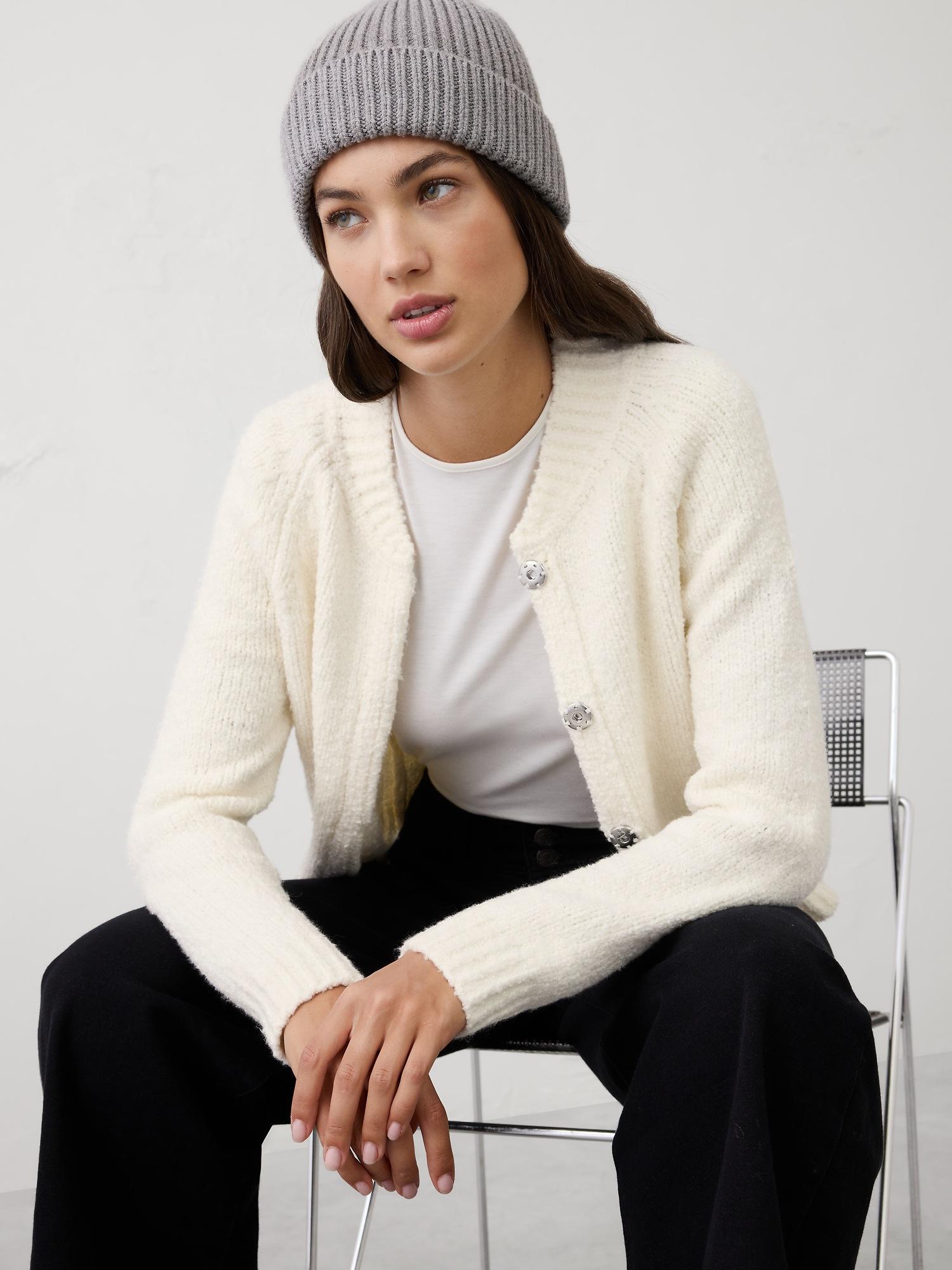 boucle bomber sweater jacket