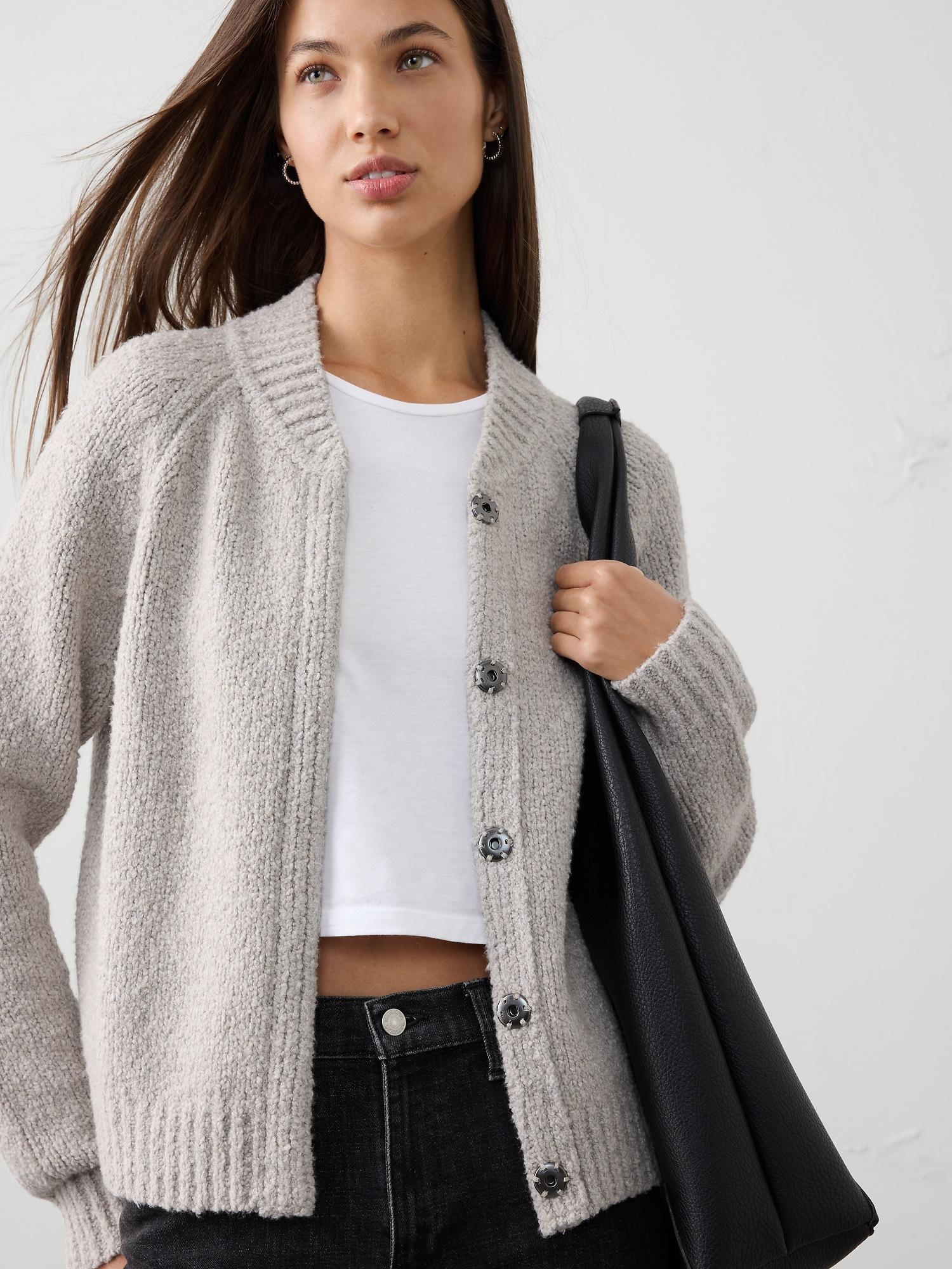 boucle bomber sweater jacket