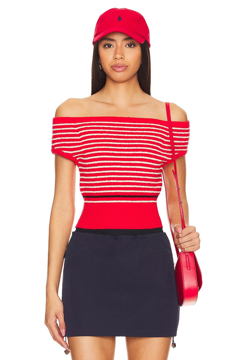 boucle knit off shoulder top