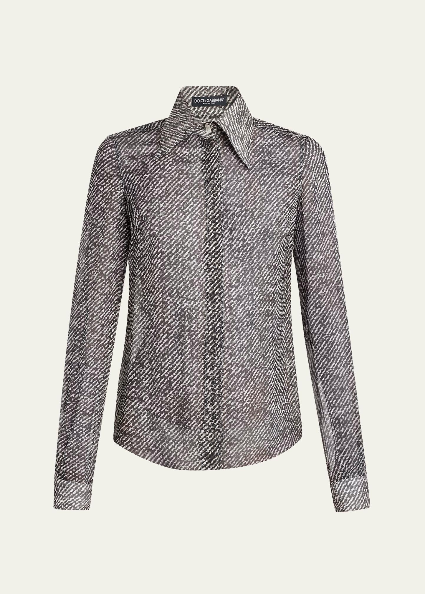 boucle-print silk chiffon button-down shirt