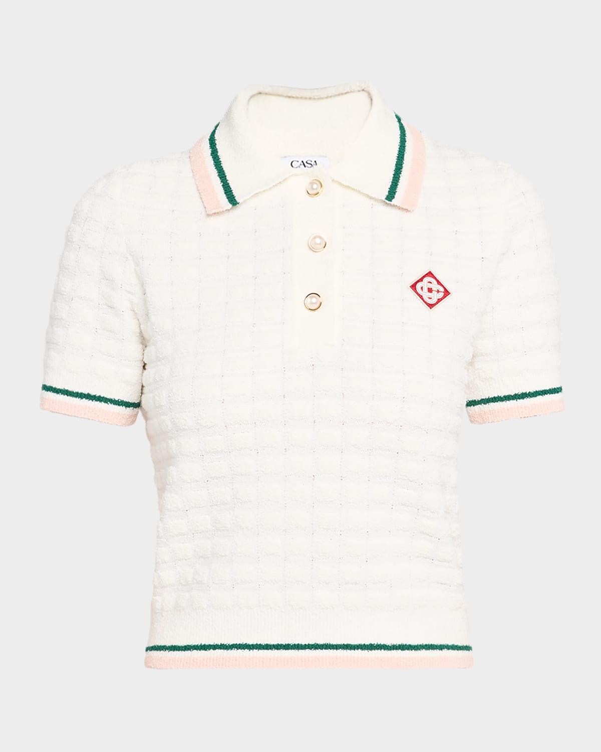 boucle short-sleeve polo top
