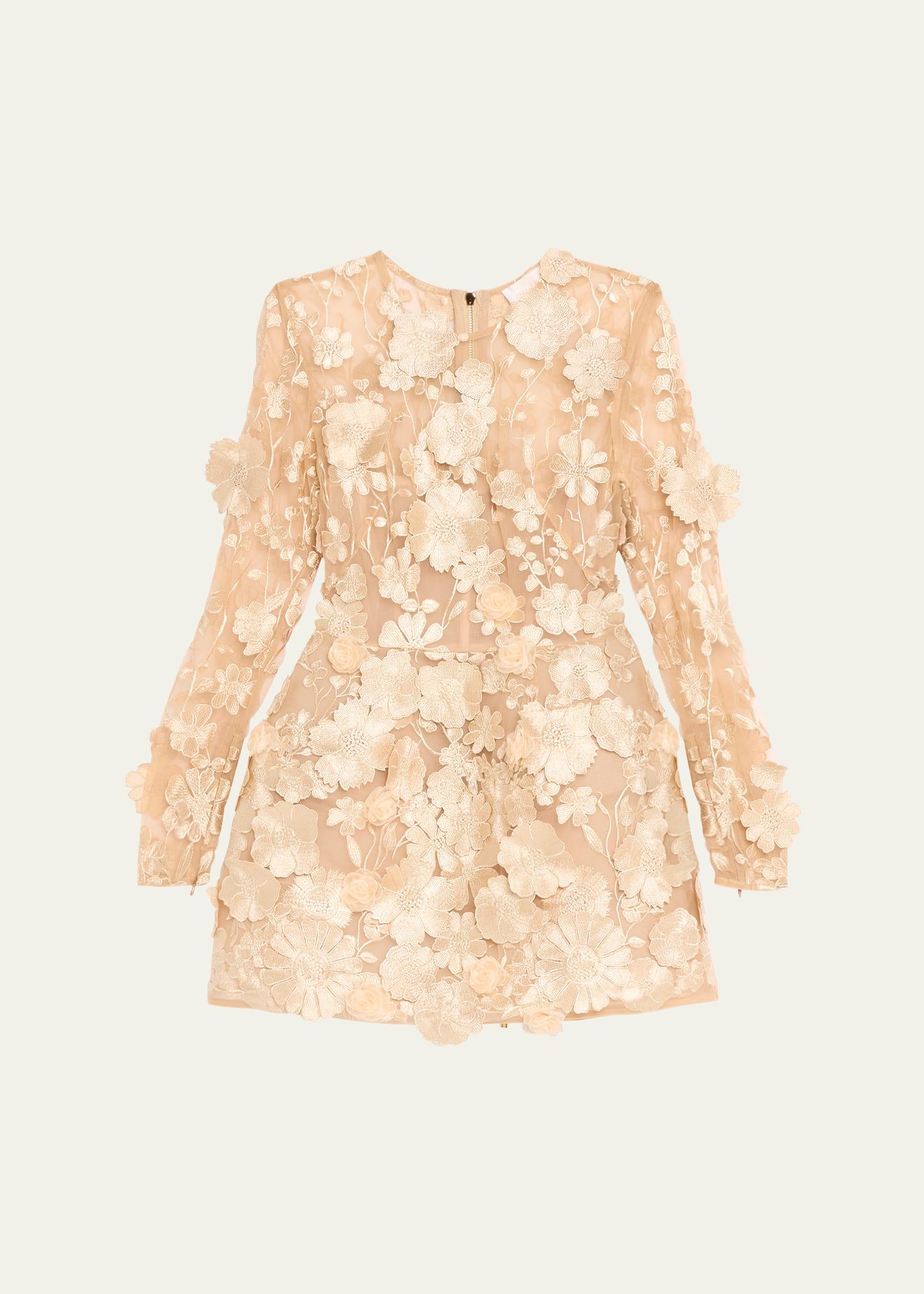 bouquet maraya embroidered illusion mini dress