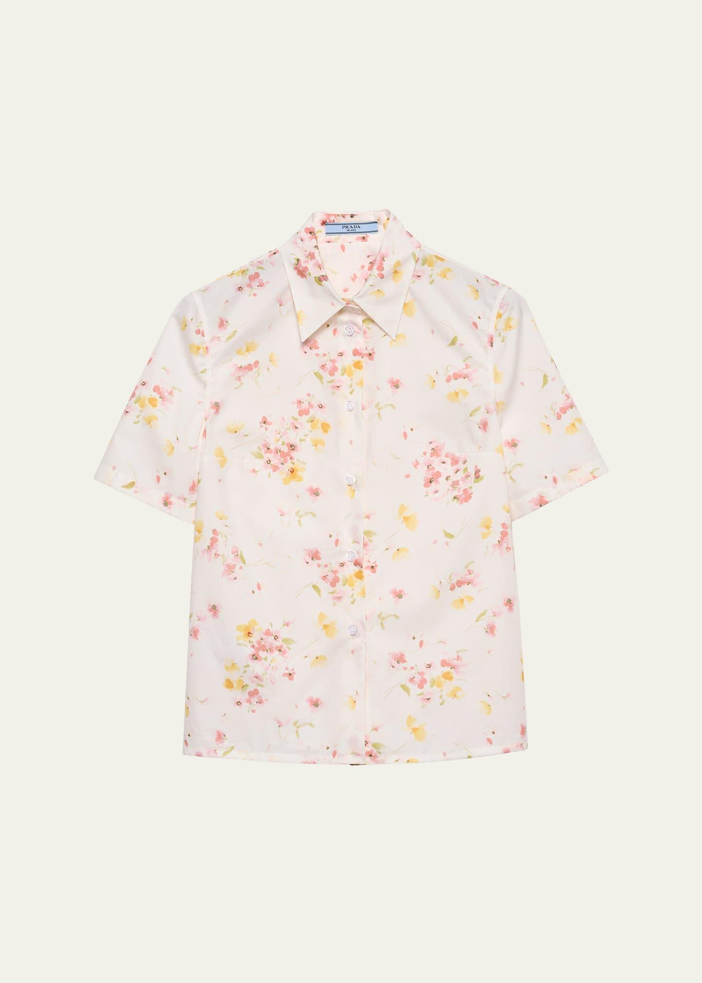bouquet poplin short-sleeve button-down blouse