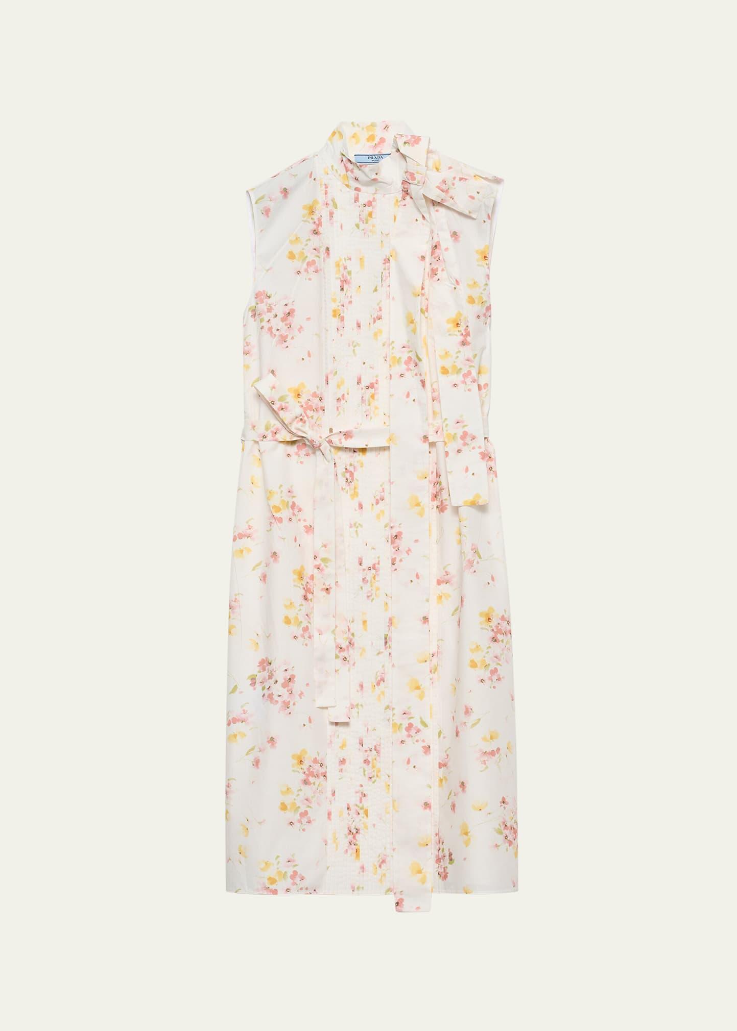 bouquet-print sleeveless poplin dress