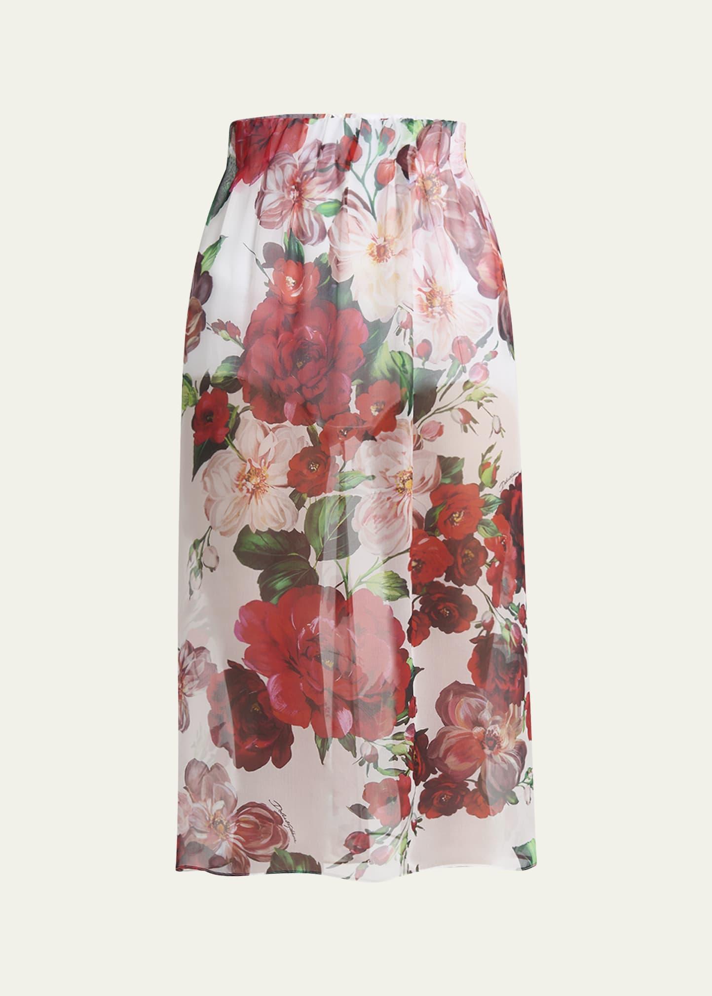 bouquet rose chiffon sheer midi skirt