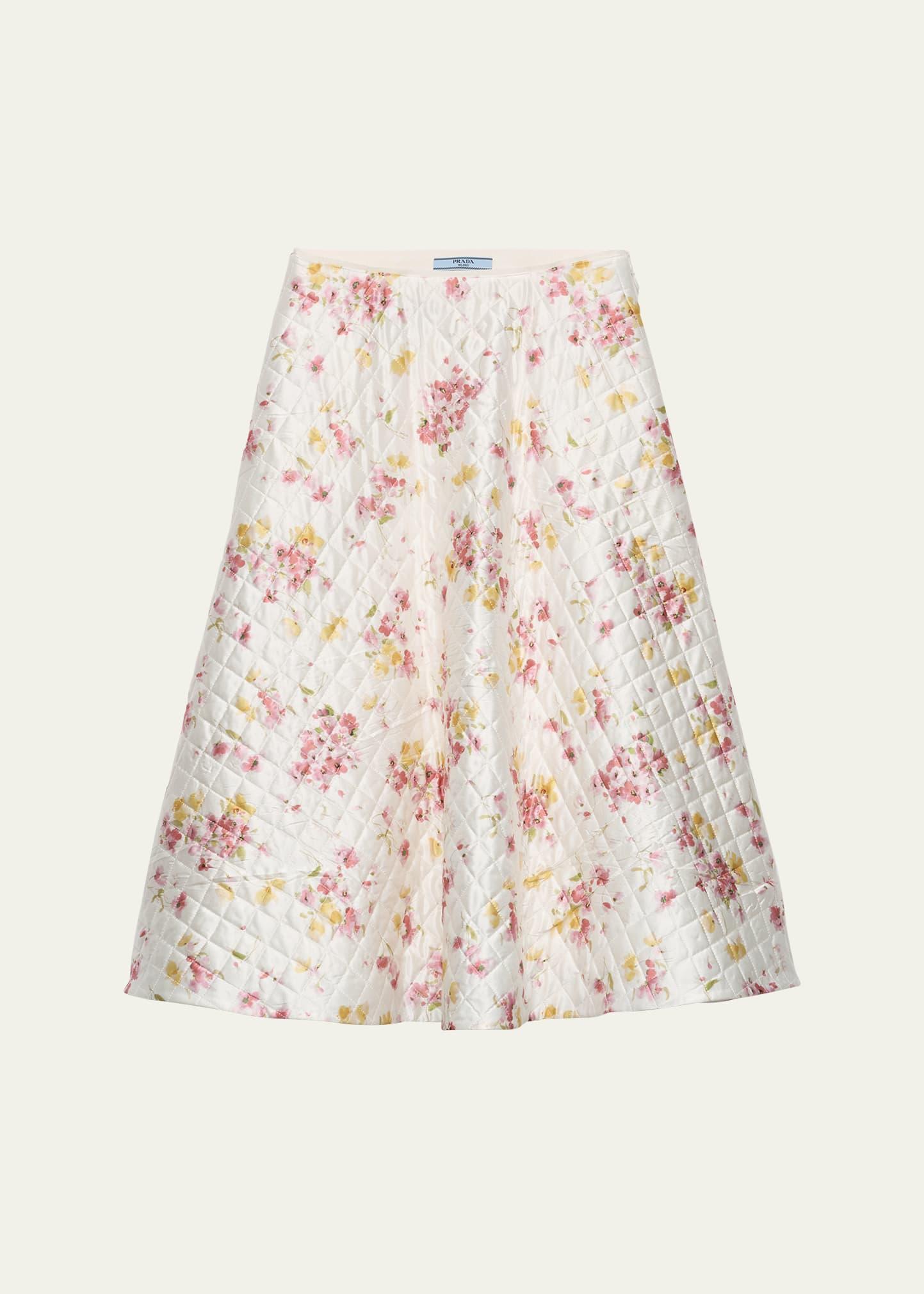 bouquet satin quilted midi skirt