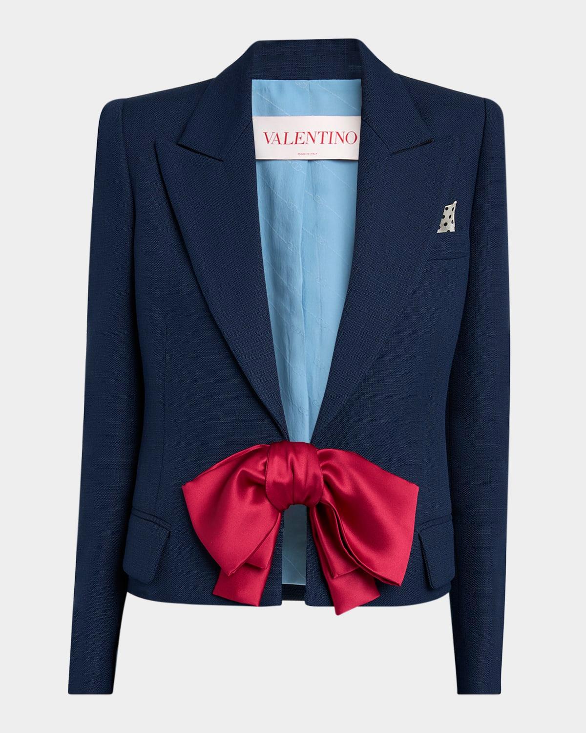 bow closure cropped wool blazer