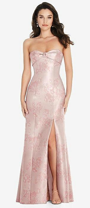 bow cuff strapless floral princess waist trumpet gown