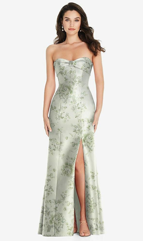 bow cuff strapless floral princess waist trumpet gown