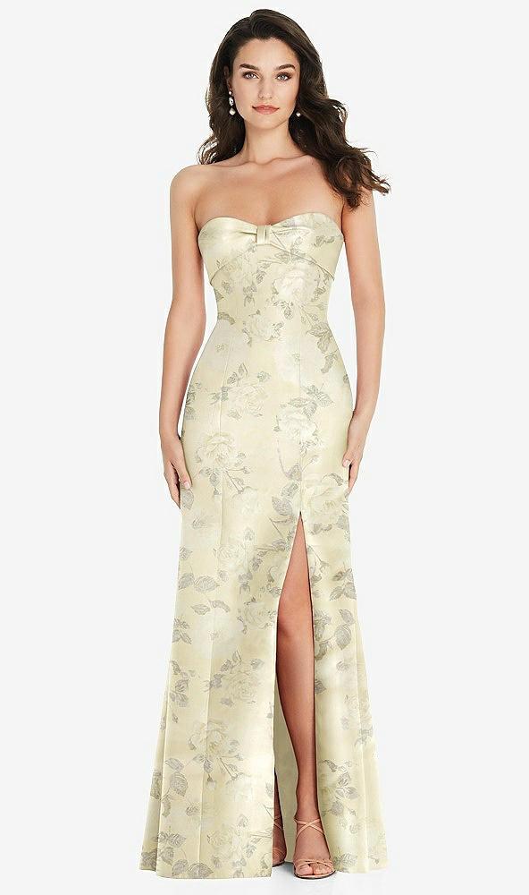 bow cuff strapless floral princess waist trumpet gown