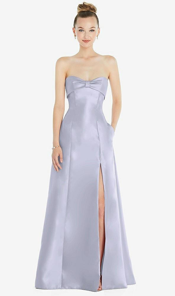 bow cuff strapless satin ball gown with pockets