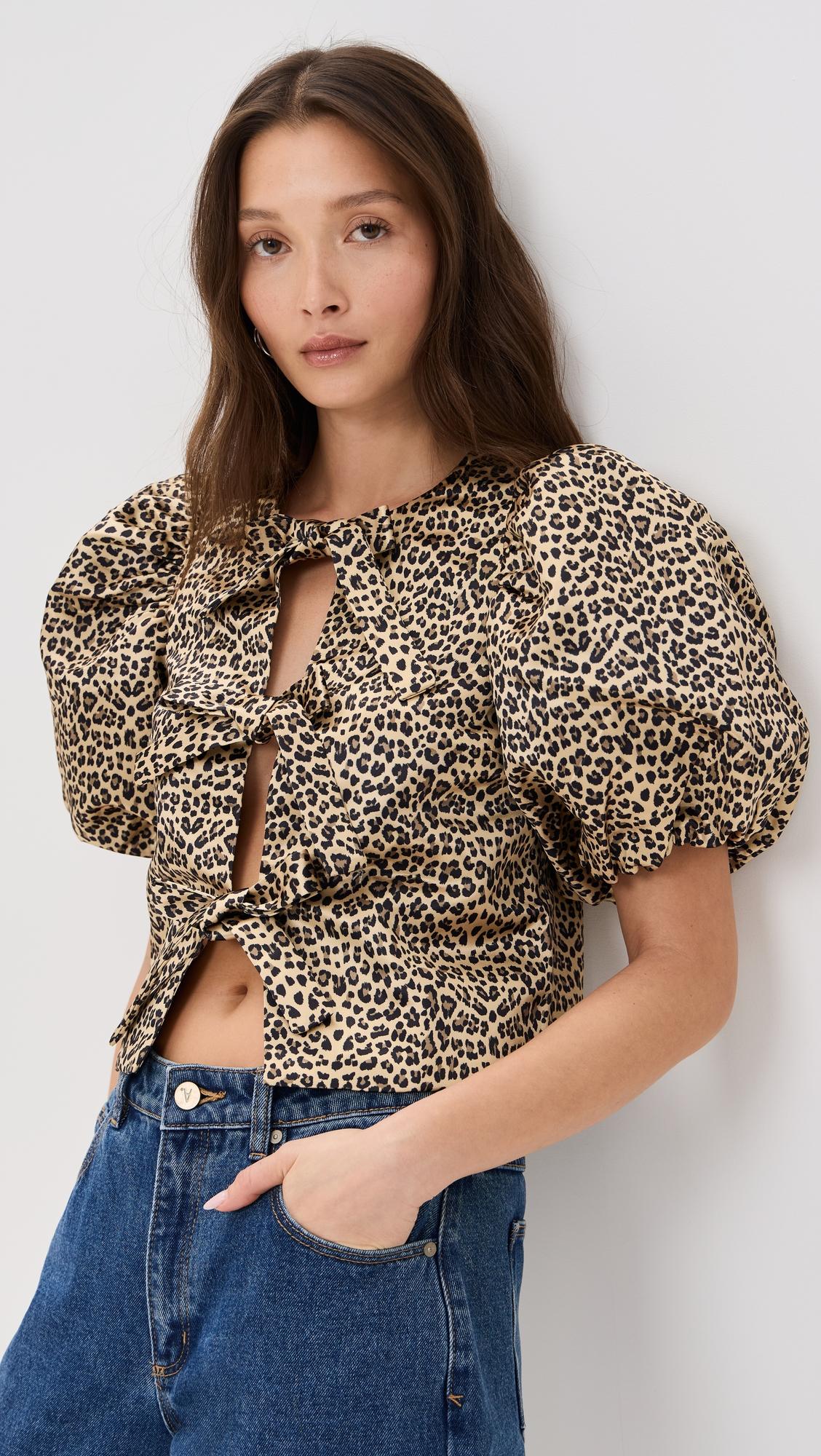 bow detailed puff sleeve top