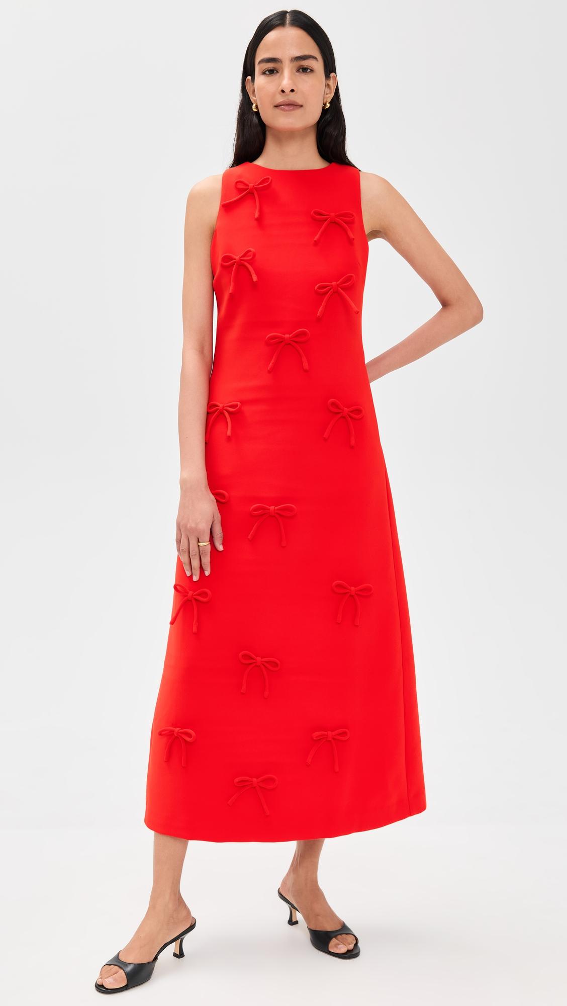 bow detailed sleeveless midi dress