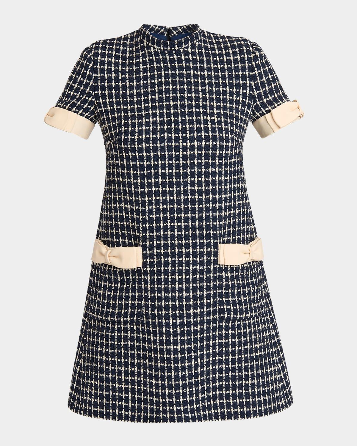 bow-embellished boucle mini dress