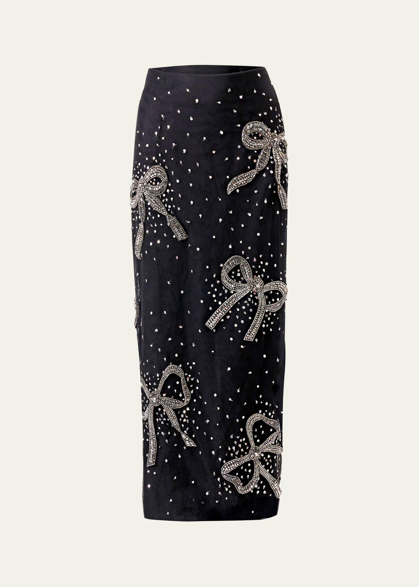 bow embellished midi skirt