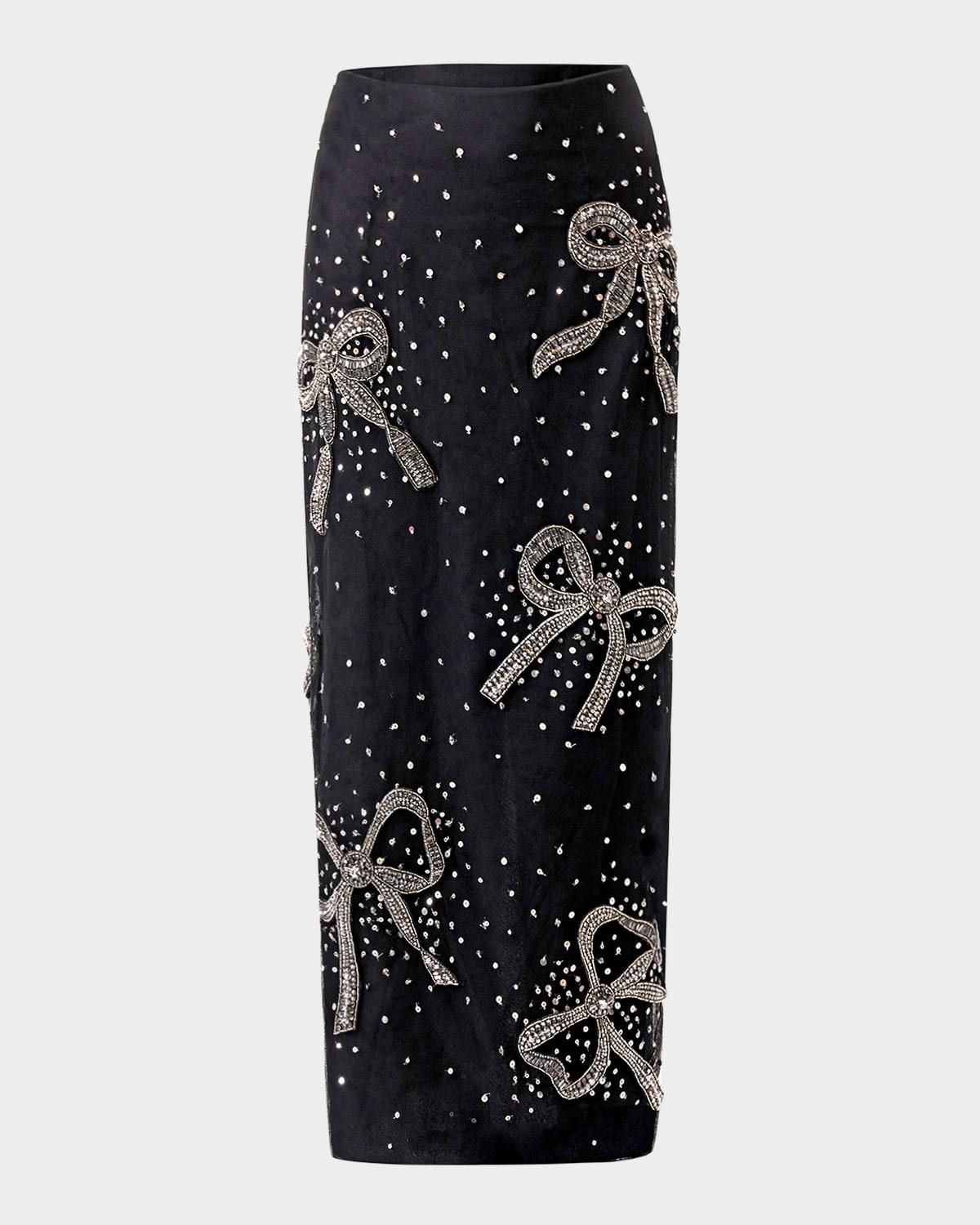 bow embellished midi skirt