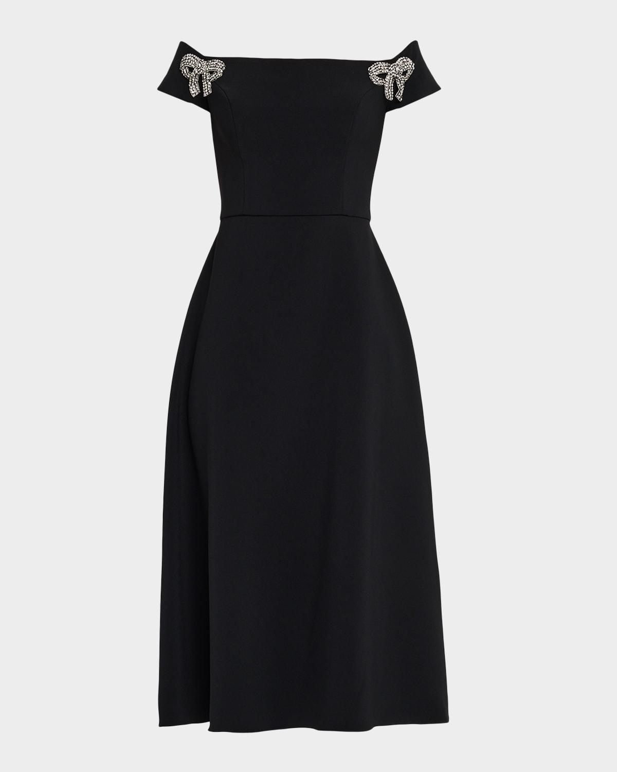 bow embellished off-the-shoulder midi dress