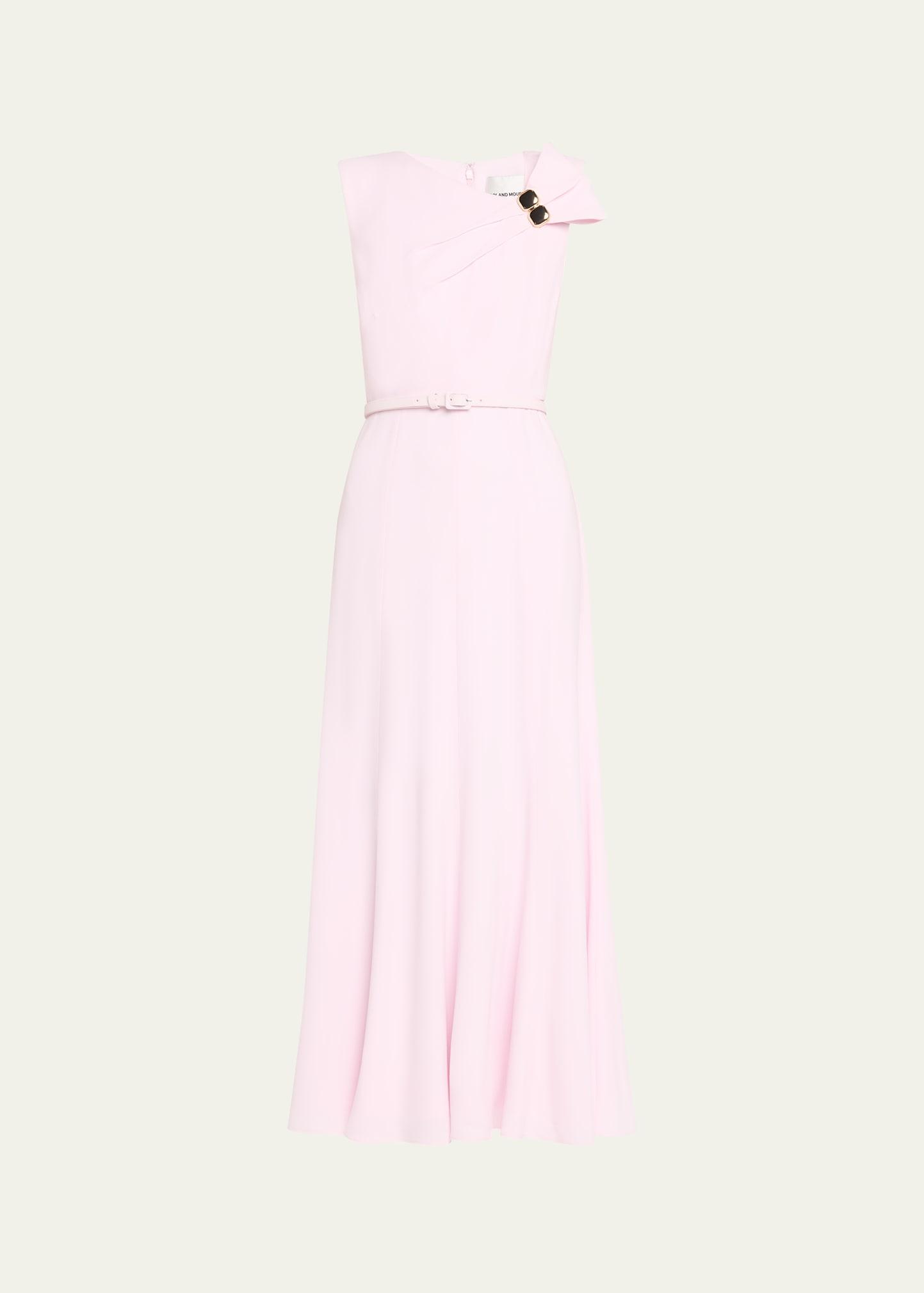 bow embellished satin crepe belted maxi dress