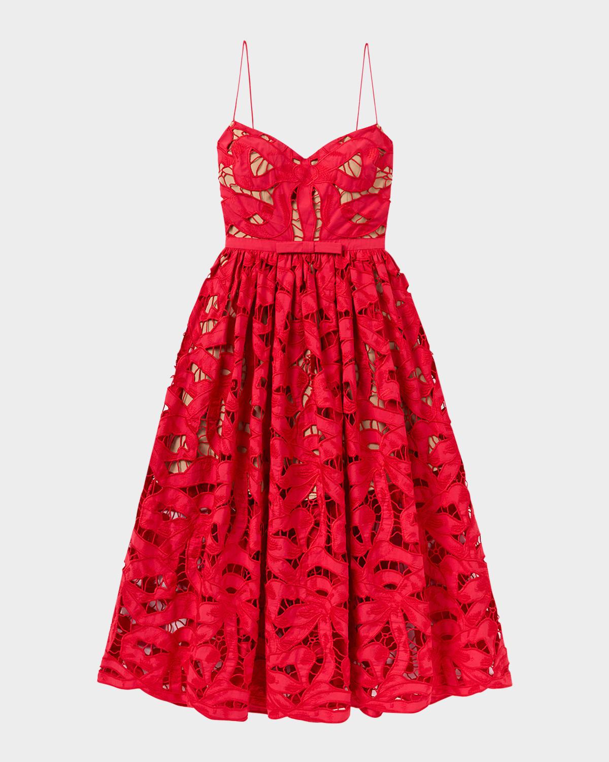 bow embroidered midi dress