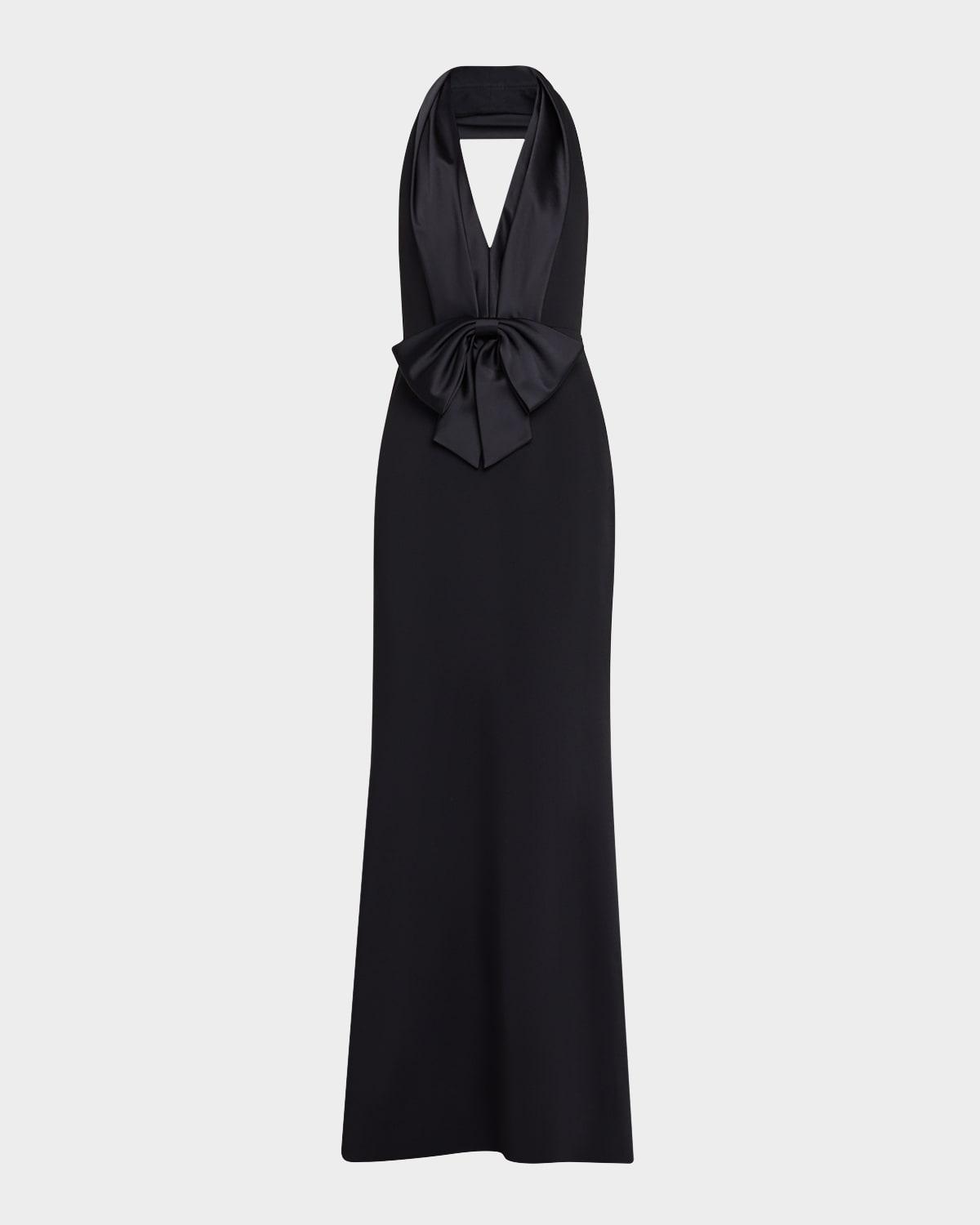 bow-front halter tuxedo gown