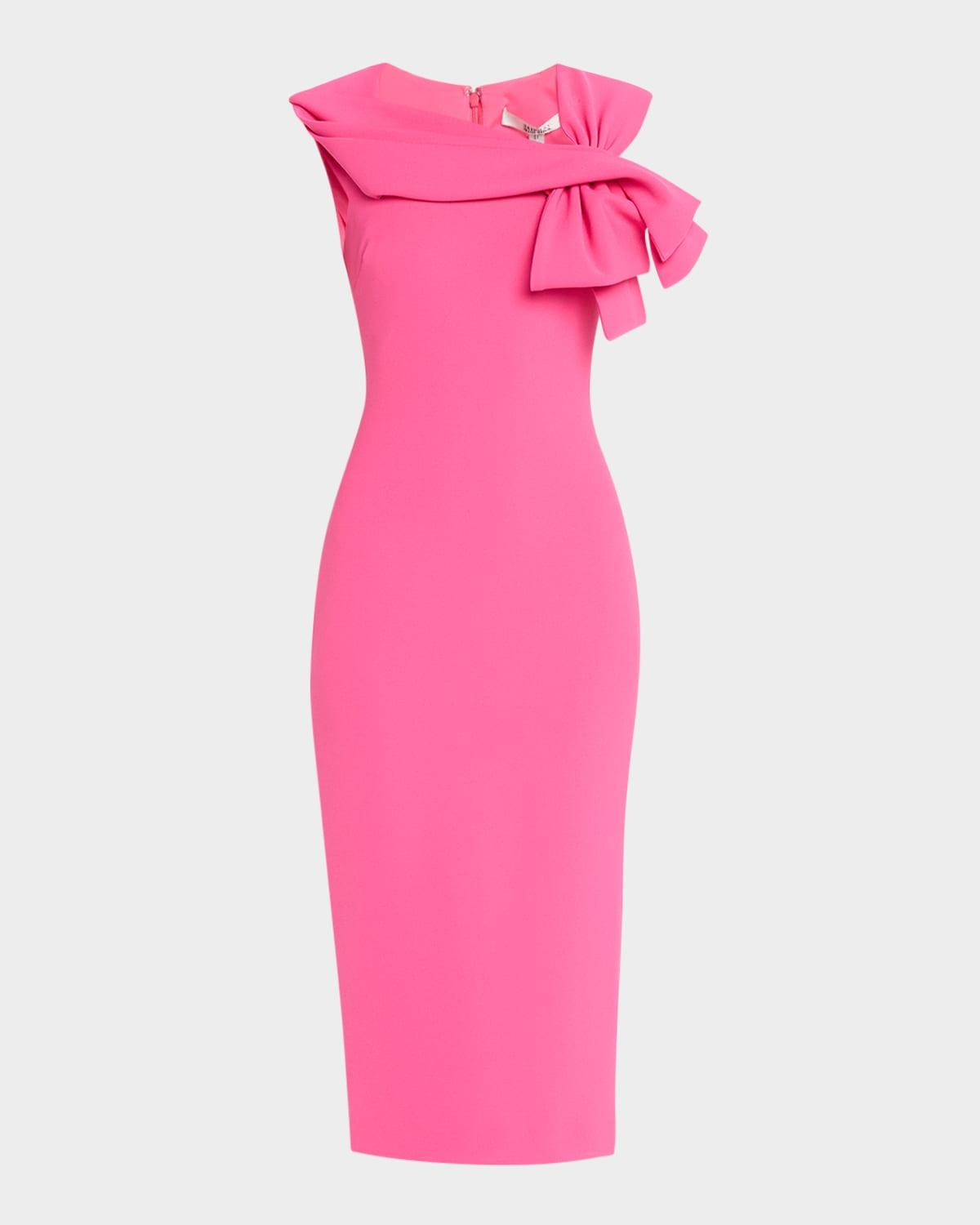 bow-front midi sheath dress