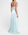 bow one-shoulder crepe satin gown
