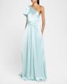 bow one-shoulder crepe satin gown