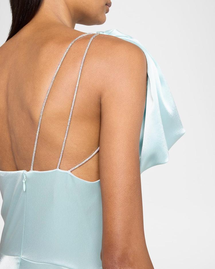 bow one-shoulder crepe satin gown