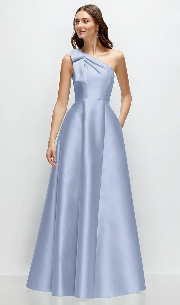 bow one-shoulder full a-line satin maxi dress