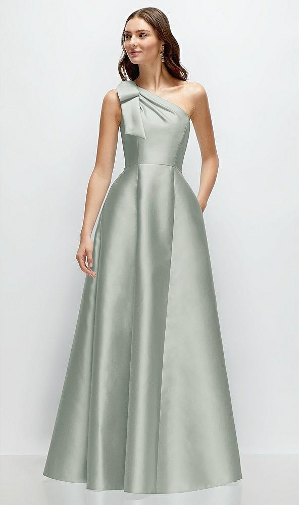 bow one-shoulder full a-line satin maxi dress
