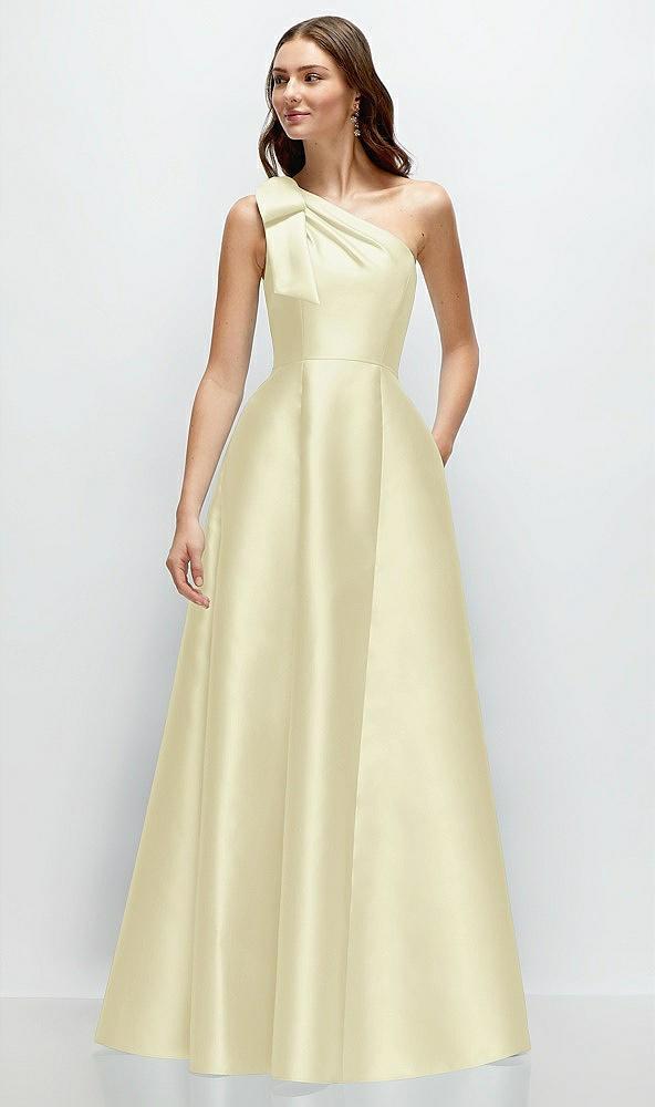 bow one-shoulder full a-line satin maxi dress