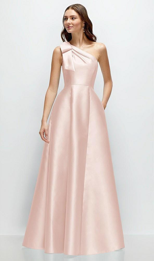 bow one-shoulder full a-line satin maxi dress