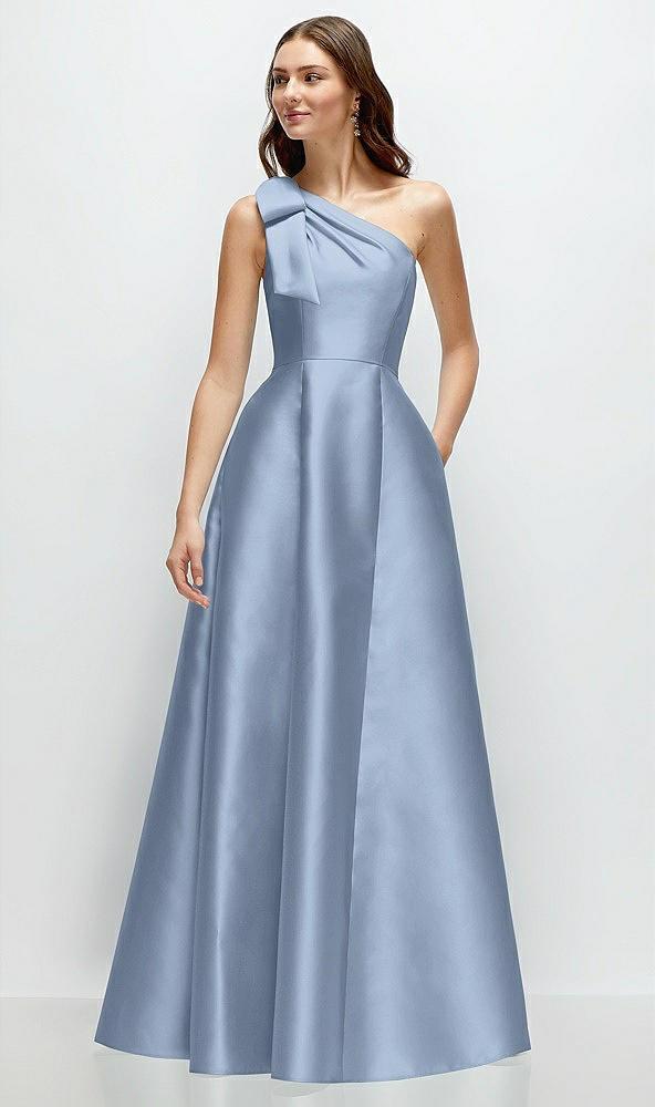 bow one-shoulder full a-line satin maxi dress
