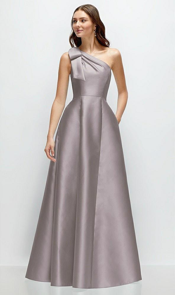 bow one-shoulder full a-line satin maxi dress
