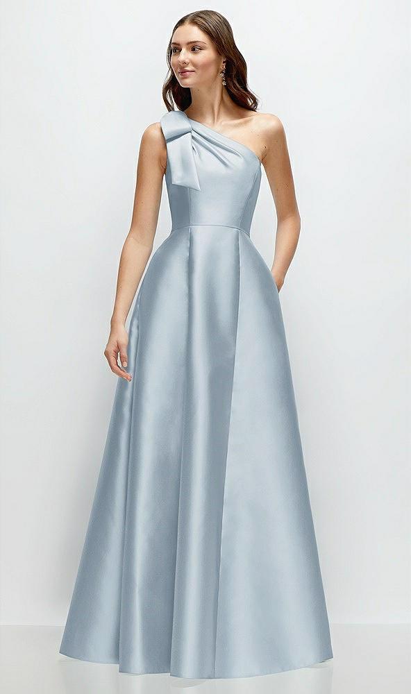 bow one-shoulder full a-line satin maxi dress