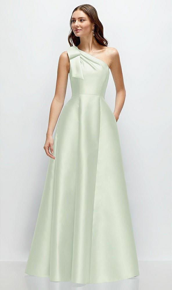 bow one-shoulder full a-line satin maxi dress