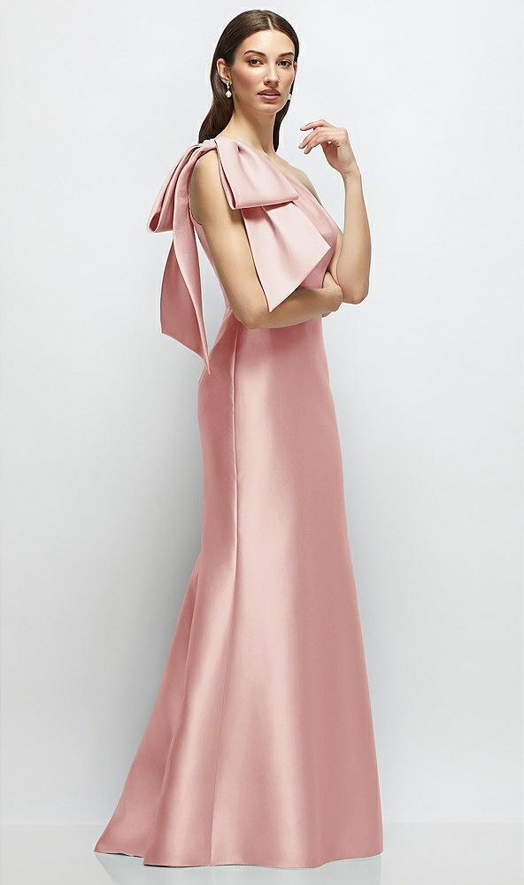 bow one-shoulder satin maxi dress with trumpet skirt