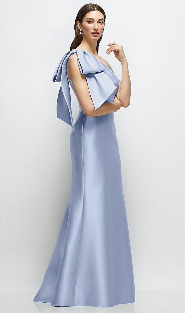 bow one-shoulder satin maxi dress with trumpet skirt