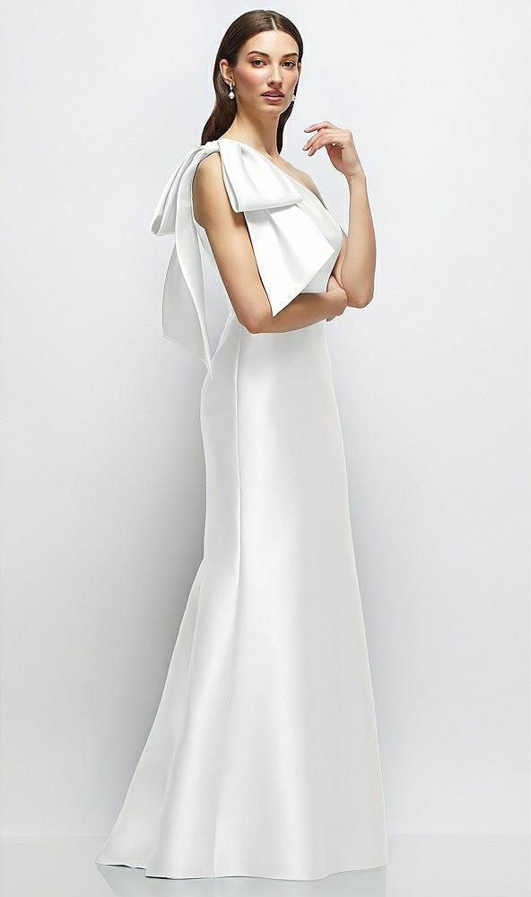bow one-shoulder satin maxi dress with trumpet skirt