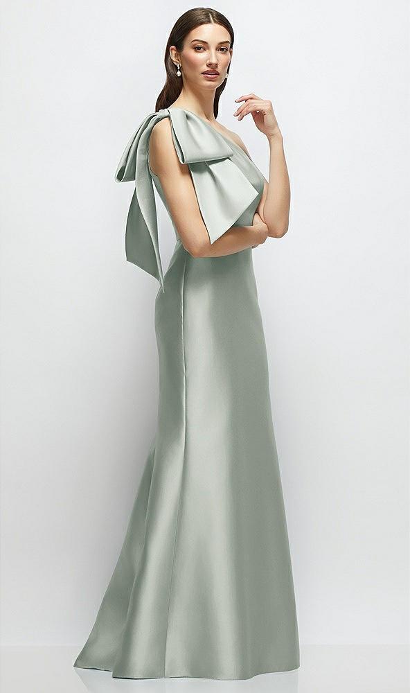 bow one-shoulder satin maxi dress with trumpet skirt