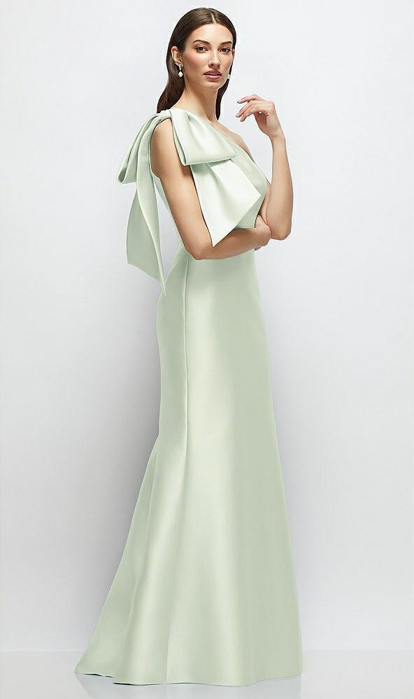 bow one-shoulder satin maxi dress with trumpet skirt