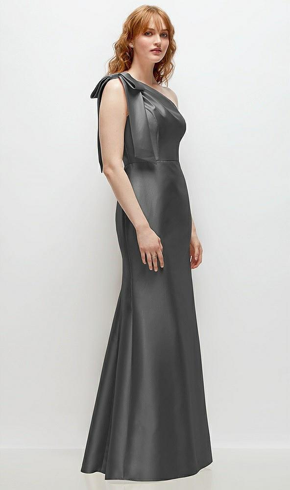 bow one-shoulder satin trumpet gown