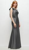 bow one-shoulder satin trumpet gown