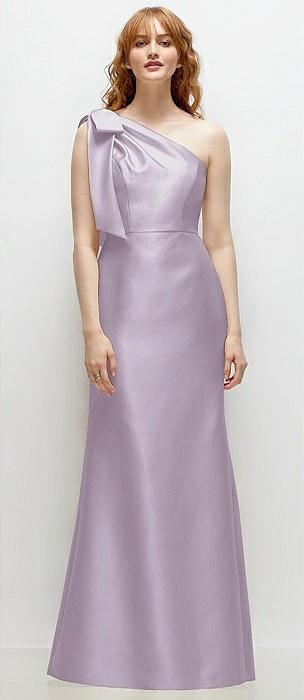 bow one-shoulder satin trumpet gown