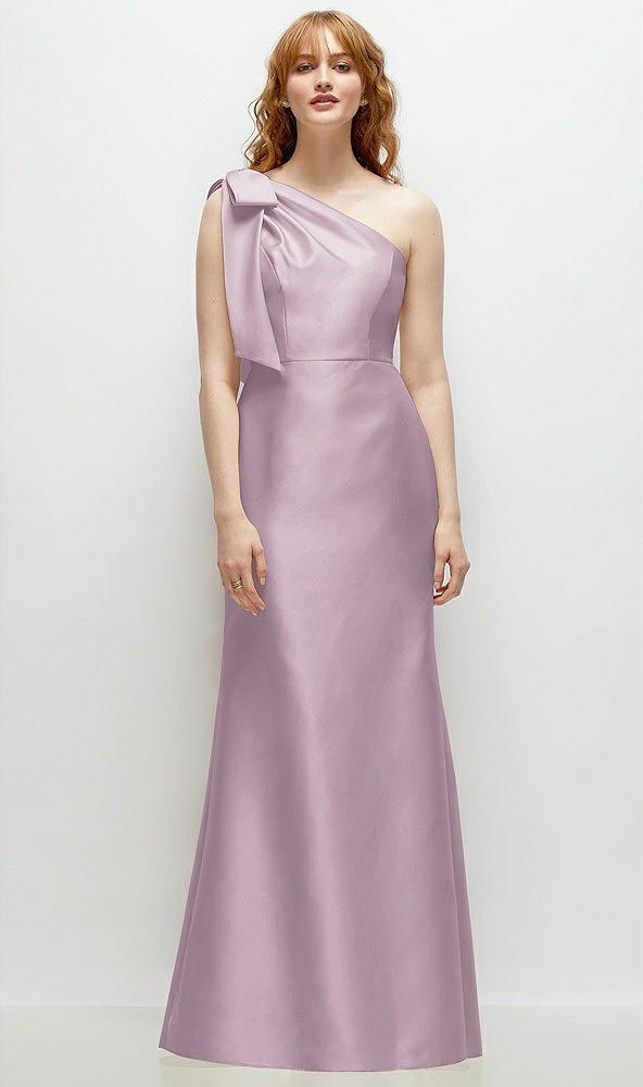 bow one-shoulder satin trumpet gown