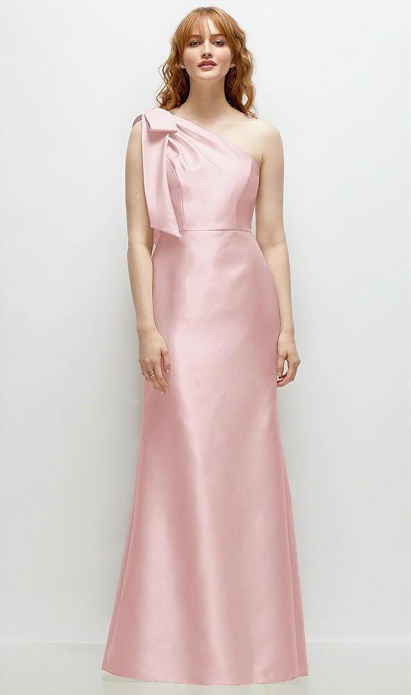 bow one-shoulder satin trumpet gown