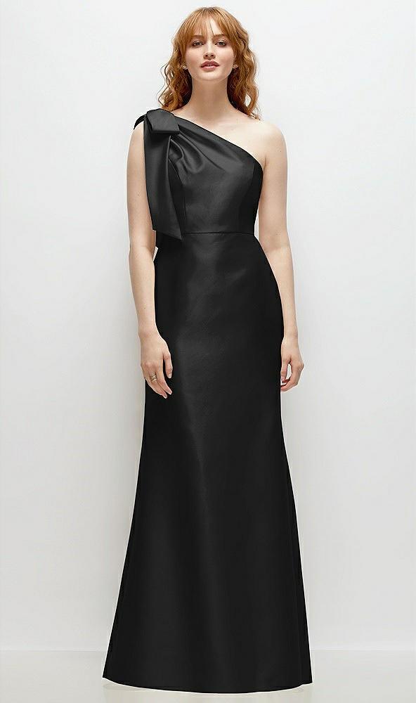 bow one-shoulder satin trumpet gown