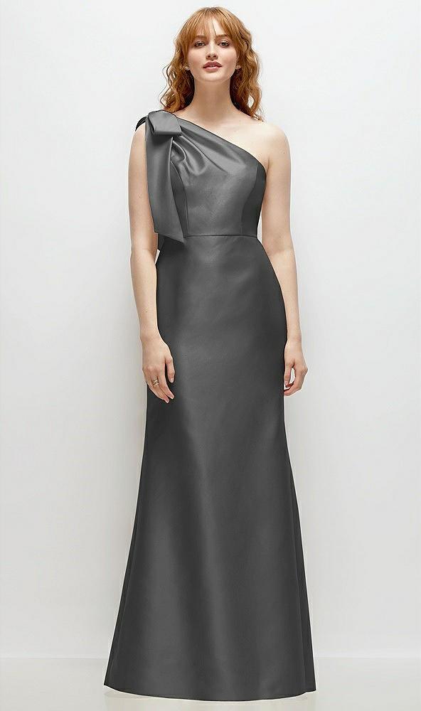 bow one-shoulder satin trumpet gown
