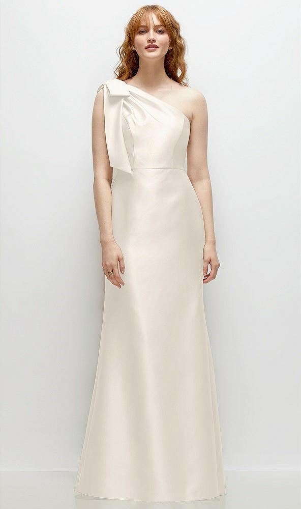 bow one-shoulder satin trumpet gown